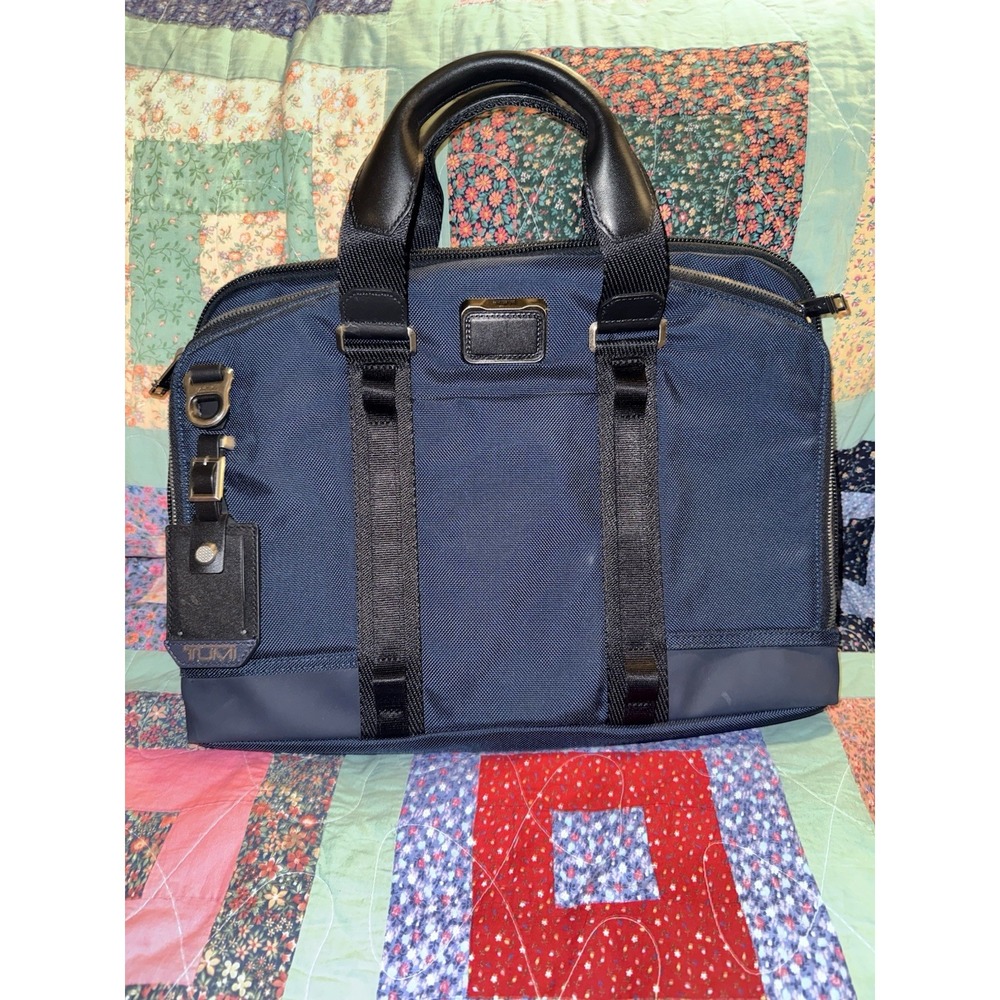 TUMI Alpha Bravo Slim Briefcase Navy Blue Laptop Bag Messenger Excellent Clean